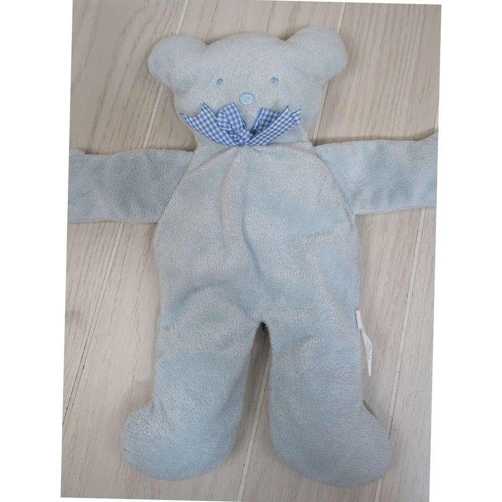 North American Bear Co Pancake Bear Flat Teddy Blue Gingham Bow Plush 3538 Vtg